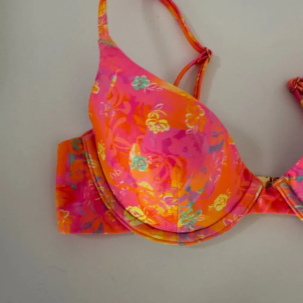 Kulani Kinis Pink Orange Floral Underwire Bikini Top